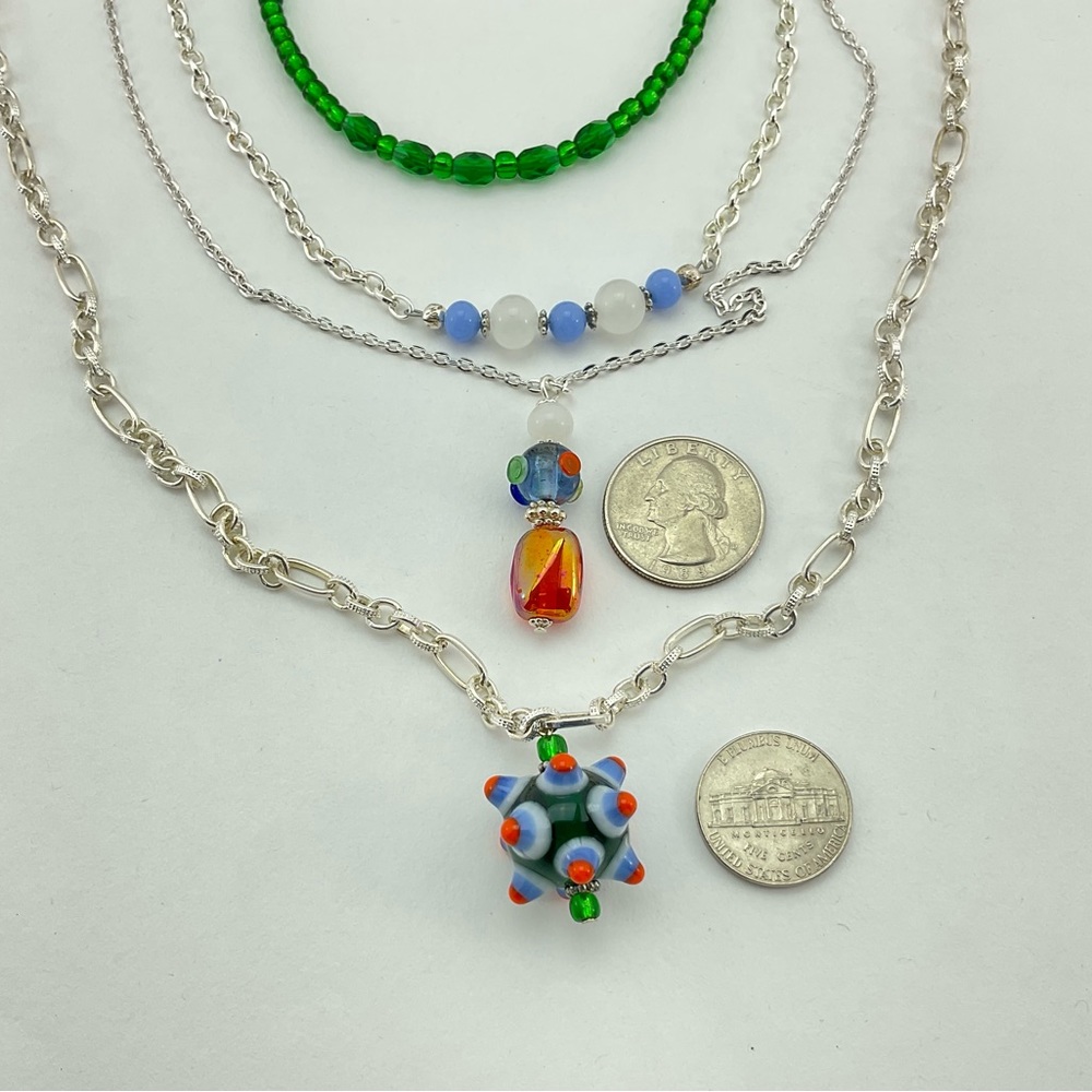 Colorful Necklace Set, Handmade, Art Glass, Crystals, Vtg Beads, Lamp Work Beads - Picture 8 of 11